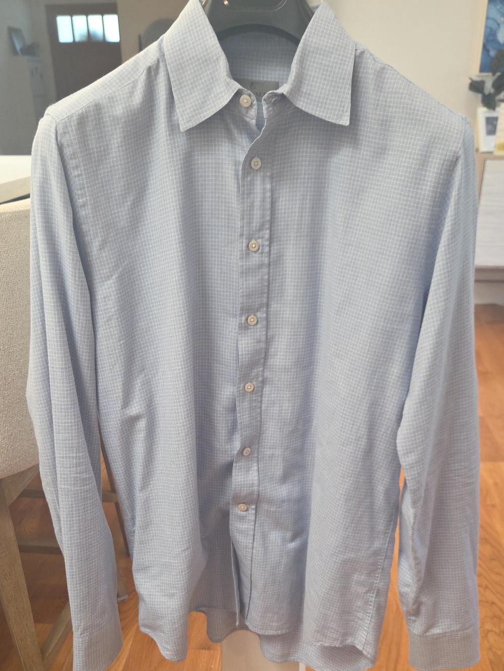 Canali Men's Light Blue Check Pattern Cotton Dress/Sport Shirt (L)
